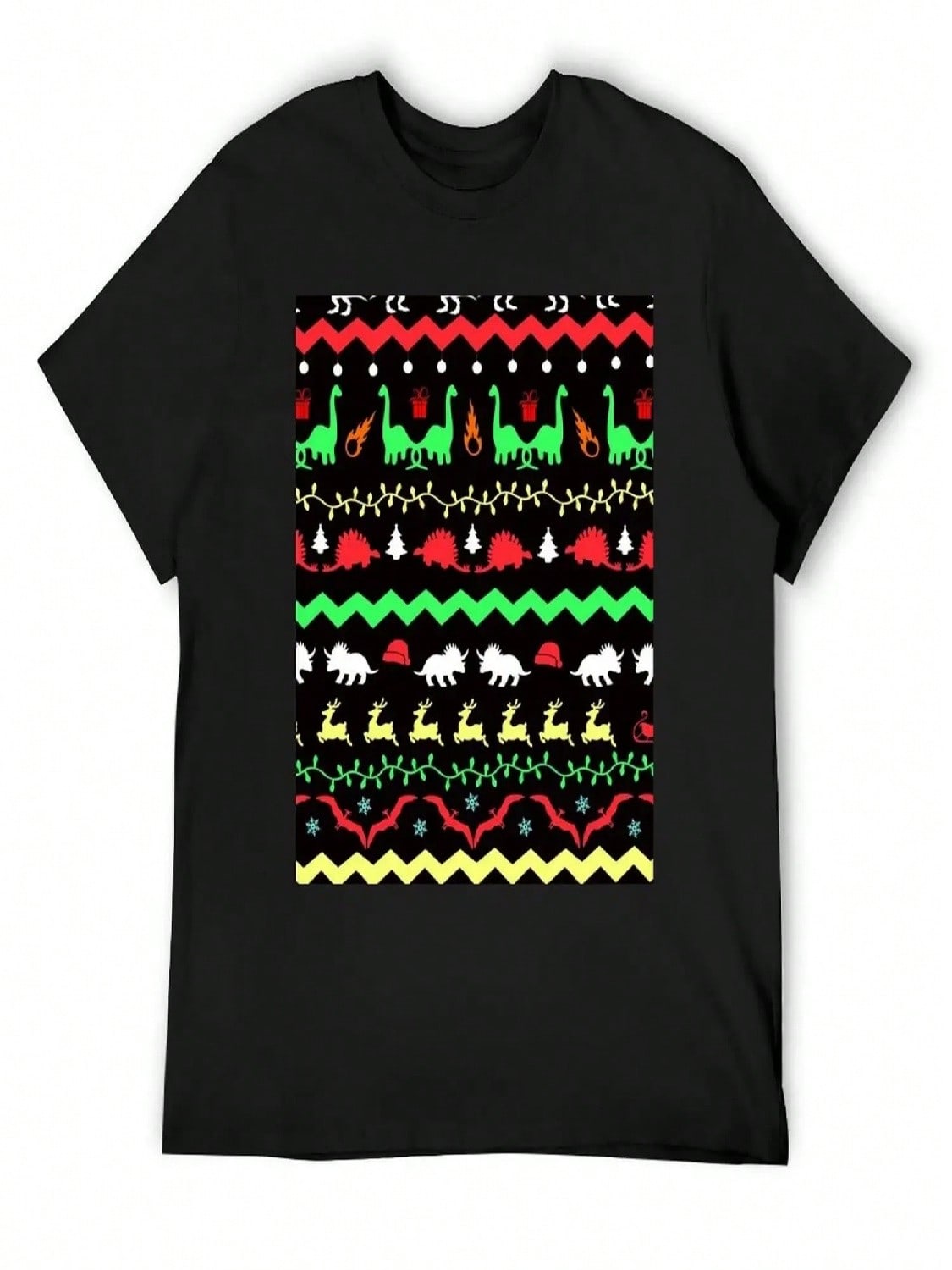 Dinosaur Ugly Christmas Sweater Pattern T-Shirt Anime Tshirt Blacks Funny T-Shirt Men s T Shirts S разноцветный