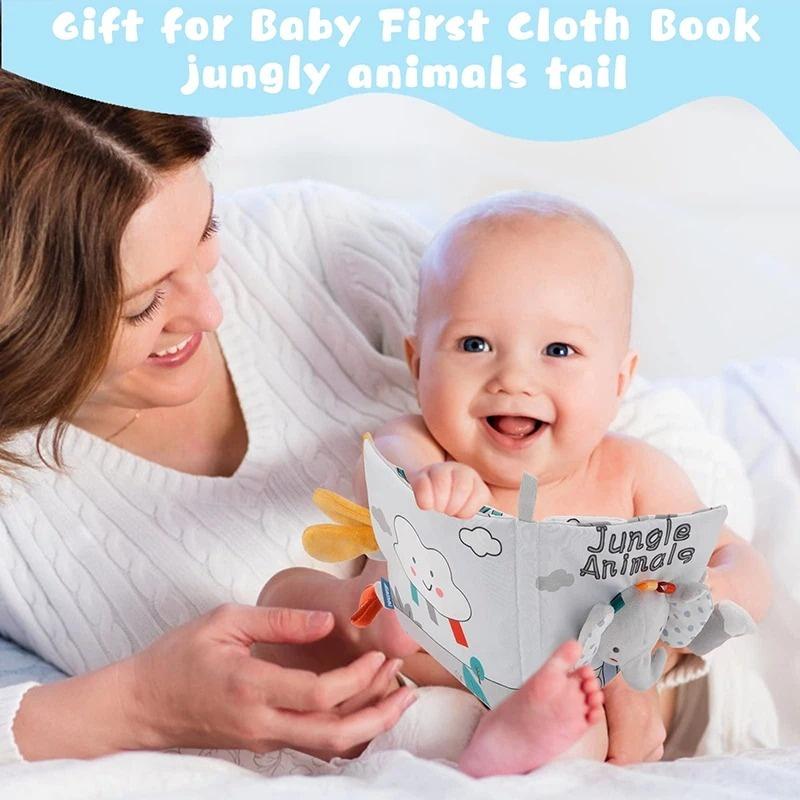 Libro in Stoffa Morbida per Bambini con Pagine Tattili - Carino Libro Sensoriale per Neonati 0-6, 6-12 e 12-18 Mesi con Carta Stropicciata Regalo per Neonato