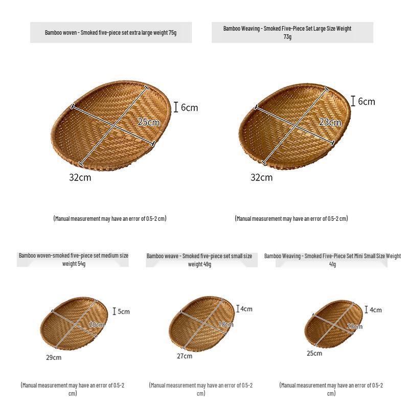 Smoked Bamboo Oval and Round Basket Set: Storage, Sieving, Winnowing, and Fruit or Bun Presentation