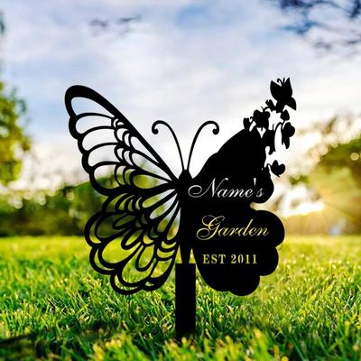 Butterfly Metal Garden Sign with Stakes Custom Personalized Outdoor Decor