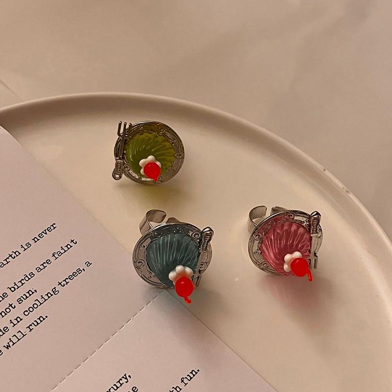 Creative Strawberry Mousse Cake Rings Jelly Pudding Ice Cream Cherry Fruit Ring Exaggerated Vintage Chunky Girls Finger Rings