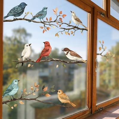 1Pc Watercolor Simulation Bird Branches Window Stickers Removable for Bedroom Living Room Decor Foyer Home Decoration Wall Decal