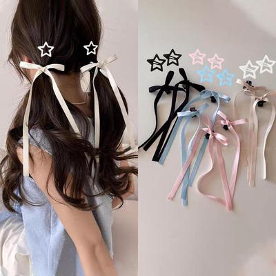 4PC Lovely Cotton Long Ribbon Bow Small Hair Claw Clips Hairgrips for Women Girls Headband Korean Hair Accessories