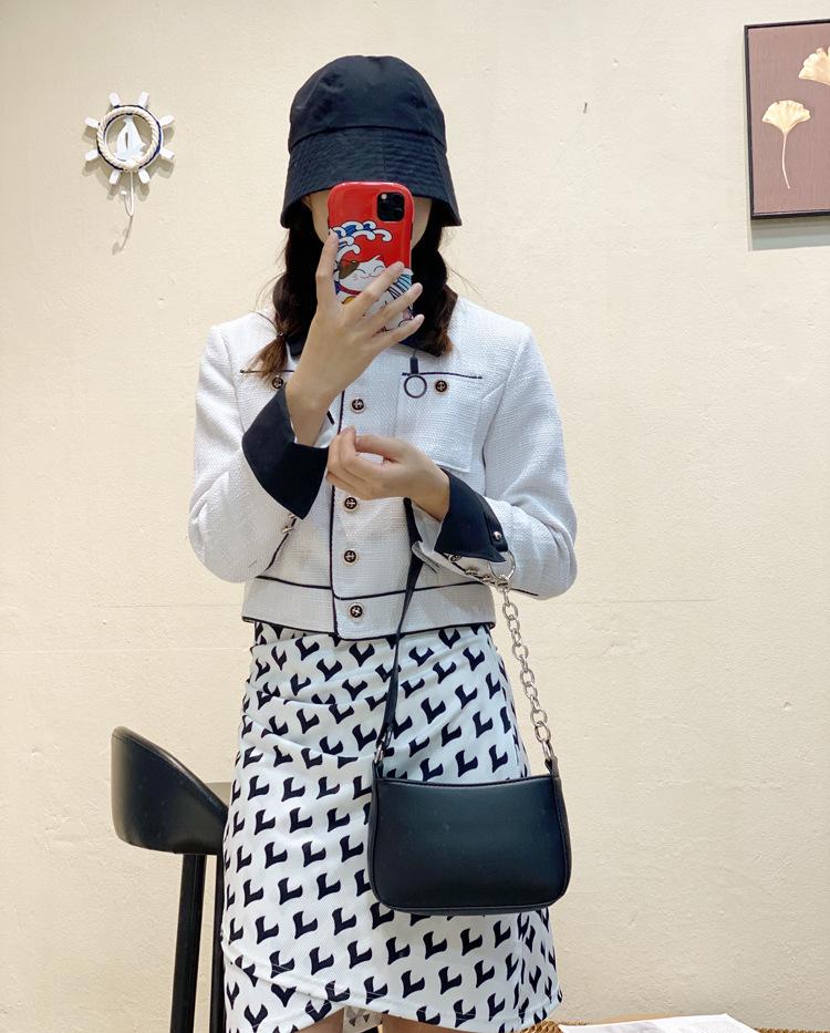 Korean Style Black Patchwork Metal Ring Underarm Baguette PU Shoulder Bag - Vintage Women's Crossbody Handbag