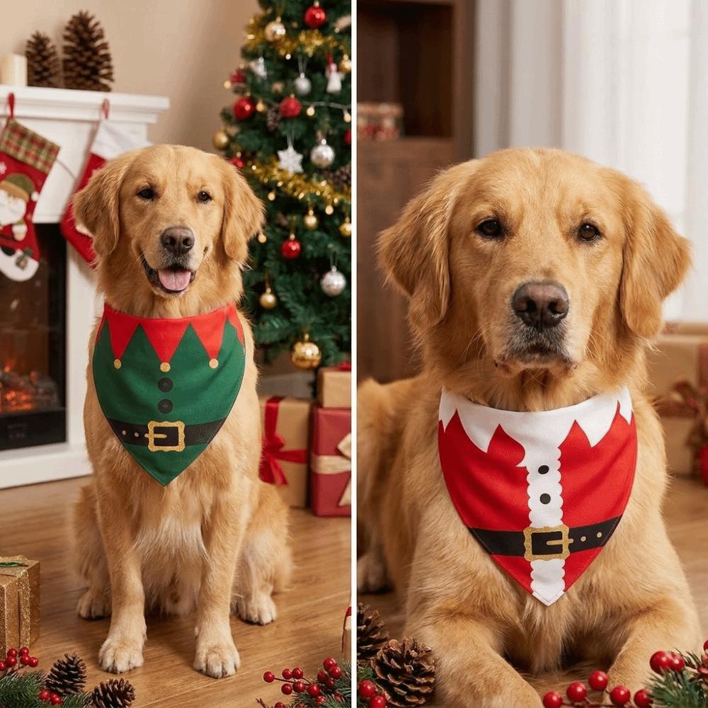 Adjustable Christmas Dog Bandanas Tie-on Pet Neck Scarf Soft Pet Costume Accessories Xmas Parties