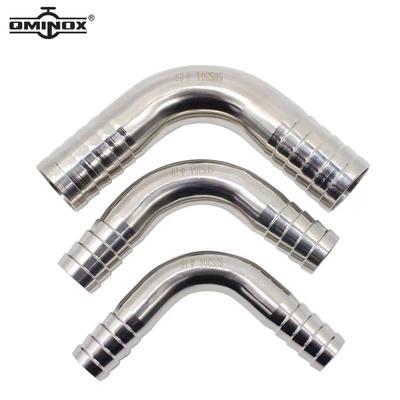 SS304/SS316L Hose Barb Elbows Food Grade 90 Degree Elbow with Hose Adaptor 12.7MM-102MM Sanitary Polished Hose Coupling Elbows