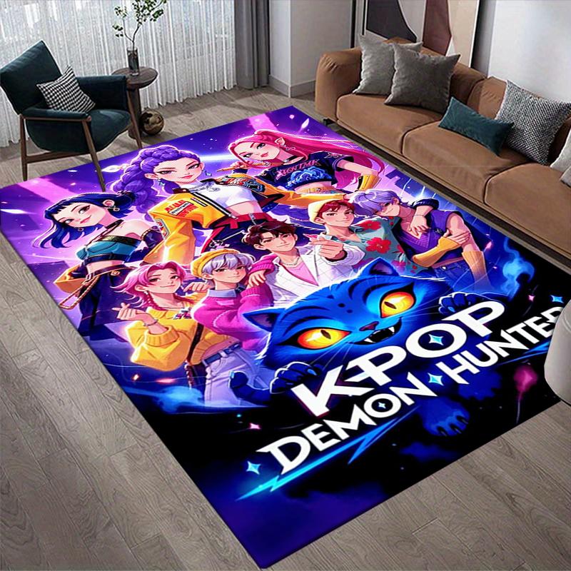 K-Pop Demon Style Crystal Velvet Rug, Soft Anti‑Slip Crystal Velvet Carpet for Living Room Bedroom Home Decor