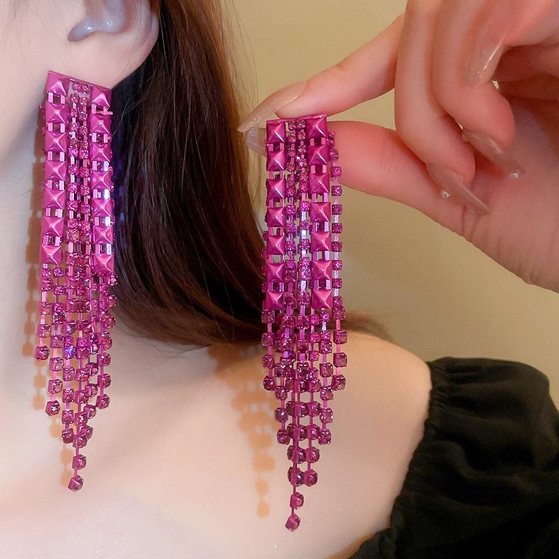 French Burgundy Love Petal Fringed Earrings Niche Fashion Trendy Stud Earrings Earrings Women