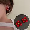 Fashion Red Flower Stud Earrings for Women Temperament Petals Plant Cute Earrings Wedding Party Elegant Jewelry