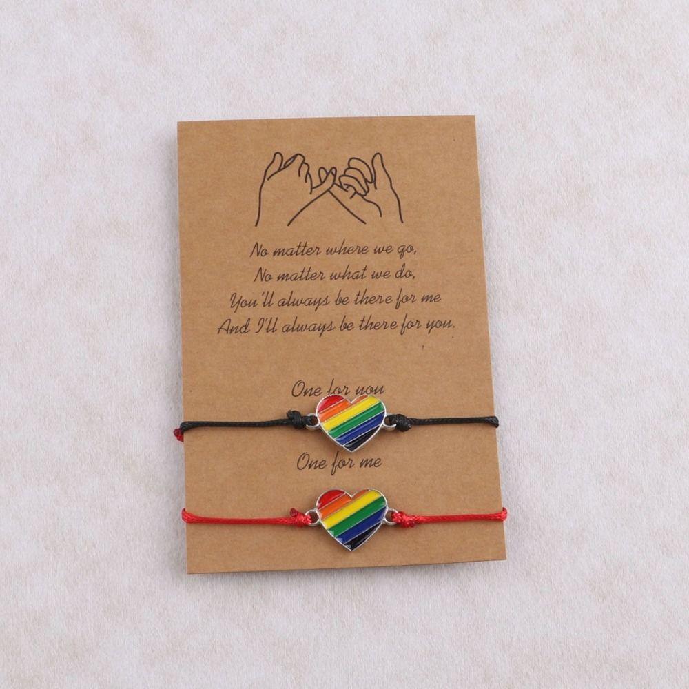 6Pcs Love Heart Rainbow Beaded Bracelet Boho Friendship Braided Rope Couple Prided Bracelet Couples