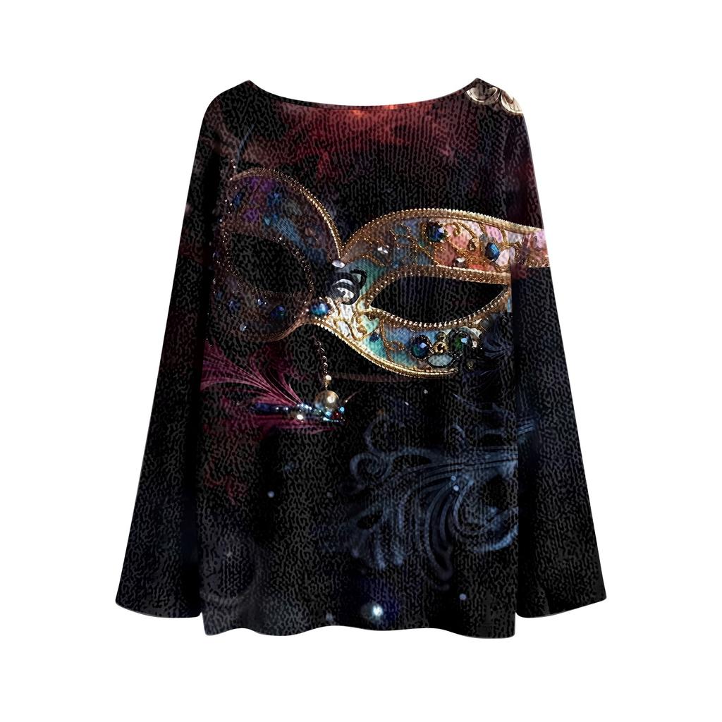 Damenmode Rundhals Langarm Print Lässiger Pullover Sweater Top