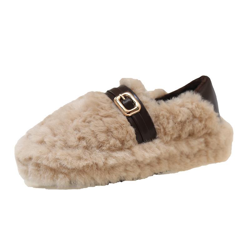 Warm fluffy shoes for women with thick soles and two pedals to wear 2025 winter new velvet cotton shoes casual lazy Doudou shoes