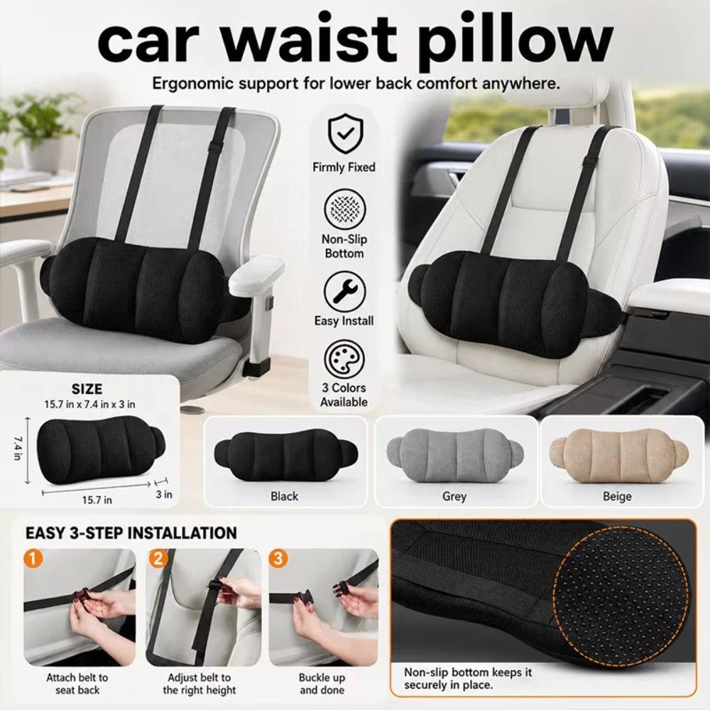 Ergonomic Car Lumbar Support Cushion Breathable Car Waist Pad Driving Lumbar Pillow Household Use
