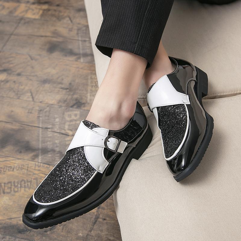 Autumn and winter hairstylist leather shoes men's British glossy engraved men's shoes Korean version one-pedal lazy leather shoes pointed casual