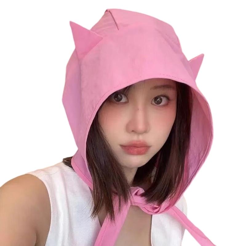 Stylish Devil Sun Hat Women Adjustable Strap Hat Cats Ear Shape Funny Hat for Beach and Travel