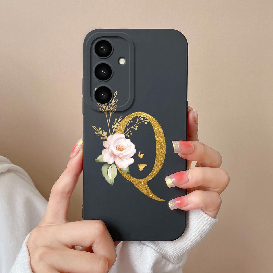 For Samsung Galaxy S25 Plus FE Case For Samsung S25 Ultra Rose Letter Back Cover Soft Liquid Silicone Anti Drop Phone Protectors