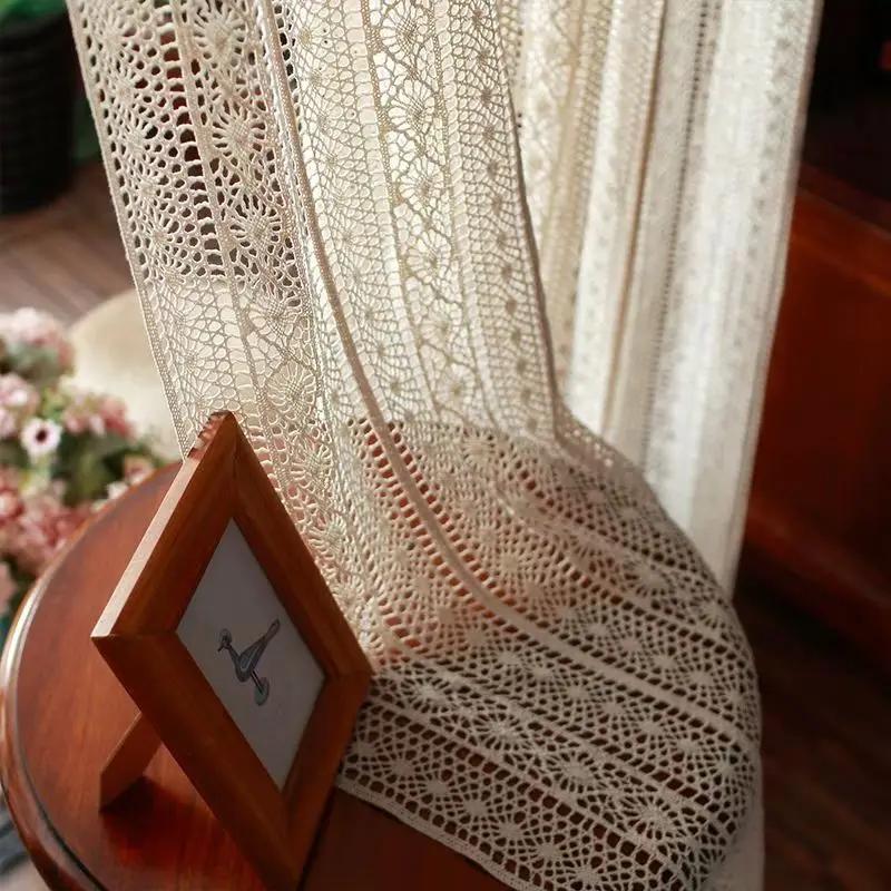 Cotton Hollow design Curtains Road Pocket Shade Curtain Tassel for Kitchen Bedroom Living Room Bay Window Cabinet Curtain