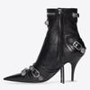 Soleist High Thin Heeled Ankle Boots for Women Metal Decor Rivet Fringed Zip Ppinted Toed Motorcycle Lady Booties Women Shoes