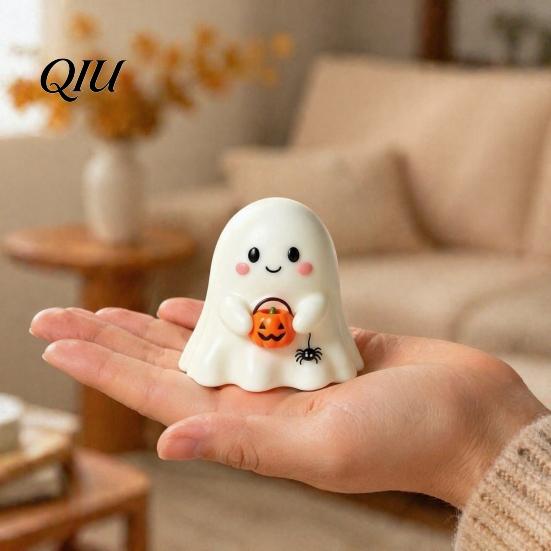 Mini Ghost Figurine Halloween Resin Figurine, Creepy Witch Hat Statue, Table Decor Pumpkin Reading Ornament for Holiday Party Decoration