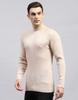 MONTE CARLO Mens Solid Beige High Neck Full Sleeve Pullover
