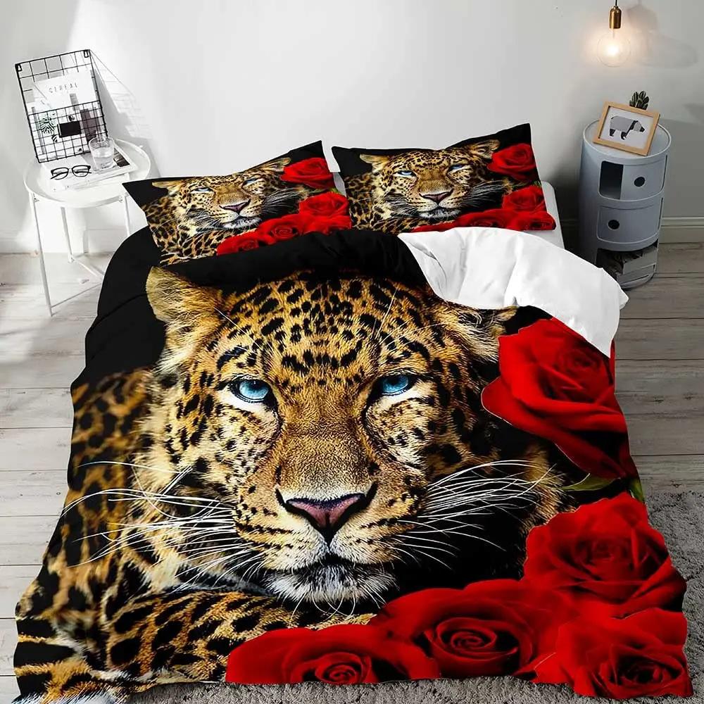 English Lion Duvet Set Three-Piece Set, African Wildlife Bedding Set With Pillowcase