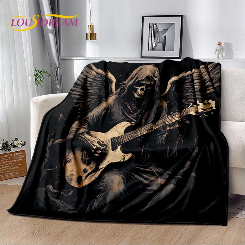 Skull Electric Guitar Classical Guitar Blanket,Soft Throw Blanket for Home Bedroom Bed Sofa Picnic Travel Office Cover Kids Gift