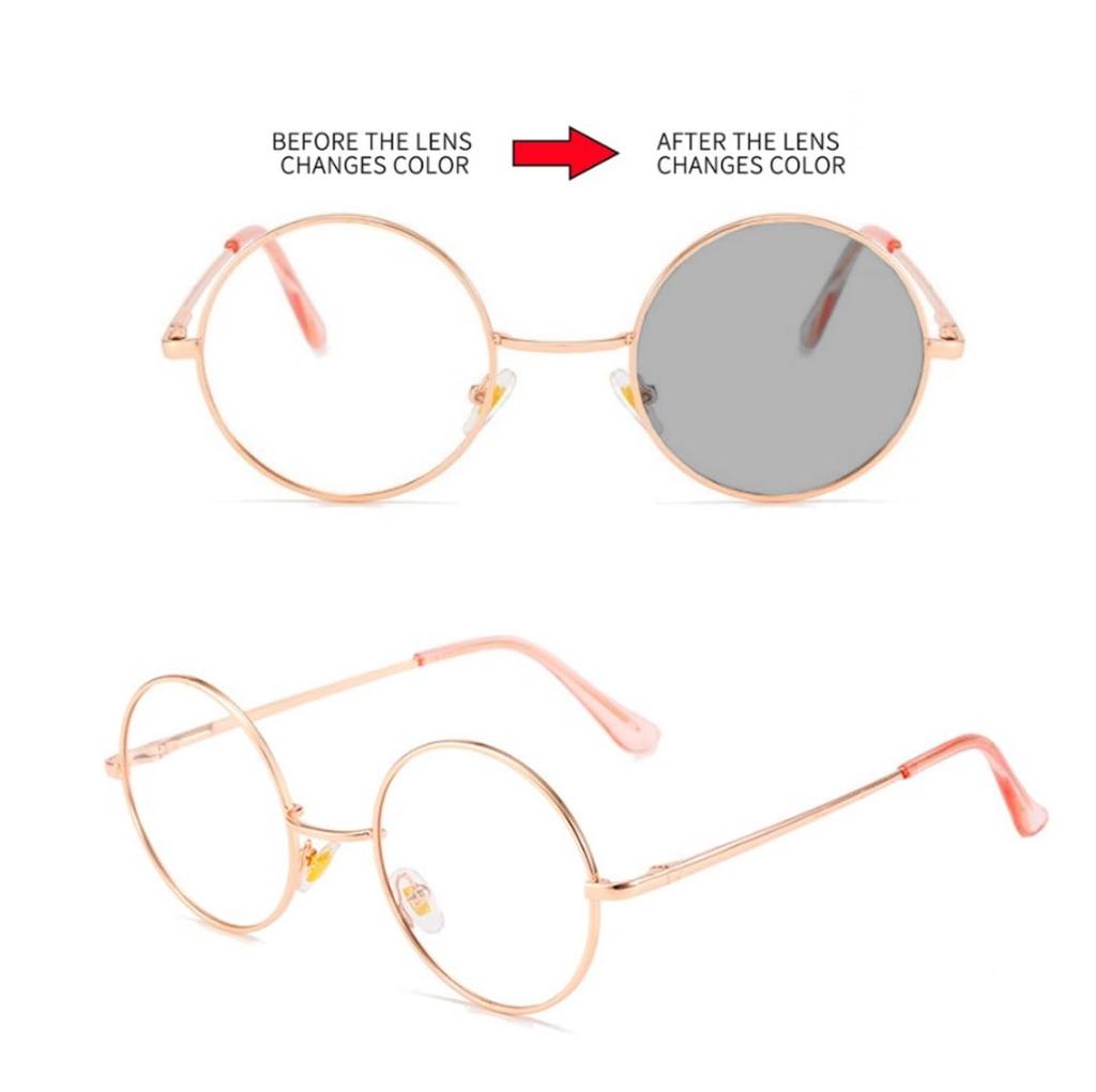 Dimmable Color Changing Round Fashion Round Small Face Round [REONAS] Glasses, Women's, Glasses, Actress, Effect, Cute, Travel/Outing, Women's (Pink