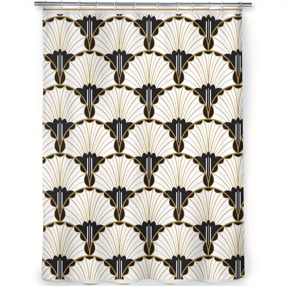 

Art Deco Geometric Shower Curtain – Elegant Fan Pattern in Beige & Black, Modern Bathroom Decor, Polyester, Includes Hooks 90x180cm35x71in