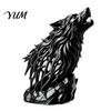 Cool Masculine Home Ornament Howl Wolf Sculpture, Gothic Wildlife Decor, Howling Statue Figurine Contemporary Textured Art with Rock Base, Rustic