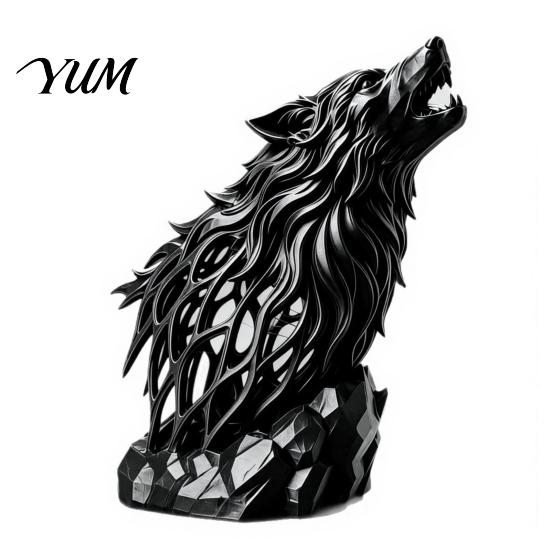 Cool Masculine Home Ornament Howl Wolf Sculpture, Gothic Wildlife Decor, Howling Statue Figurine Contemporary Textured Art with Rock Base, Rustic