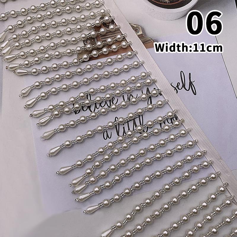 2 Yard Imitation Pearl Bead Pendant Tassel Fringe Lace Trim Diy Upholstery Wedding Dress Costume Edging Lace Ribbon Decor Carfts