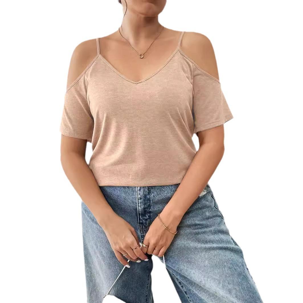 

Women s Summer Plus Size Off-shoulder Sexy Suspender T-shirt XL хаки