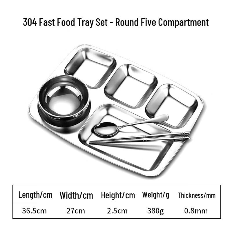 Zhuoliang Thickened 304 Stainless Steel Rectangular Multi-Compartment Meal Tray