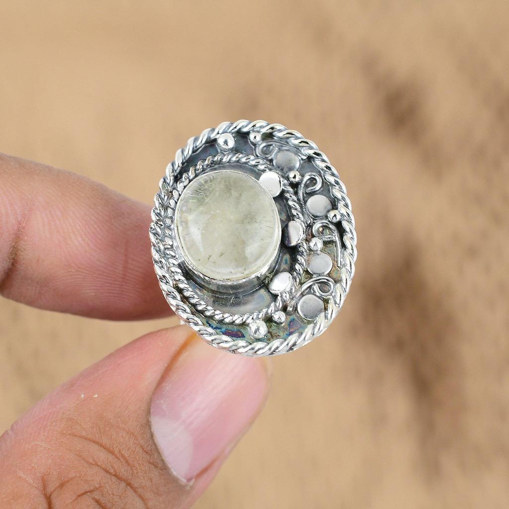 June Natural Moonstone Sterling Silver Statement Promise Birthday Ring Jewelry