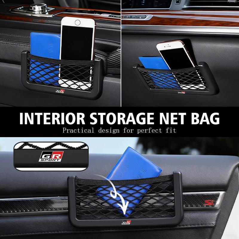 Car Storage Mesh Bag Organizer Net Pocket Sticker Trunk Storage Bag Accessories For Toyota Crown GR Sport Corolla YARIS Auris