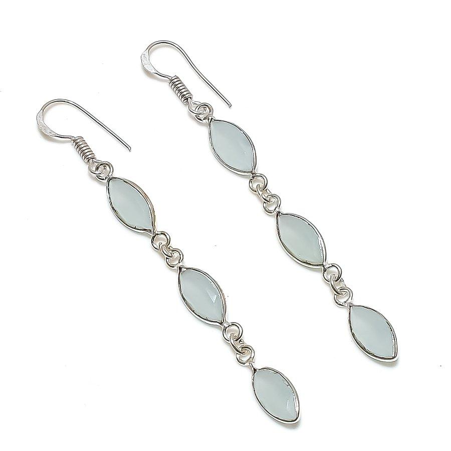 

Подарочные серьги ручной работы из стерлингового серебра 925 пробы с натуральным аквамарином 2,92 дюйма D0b82