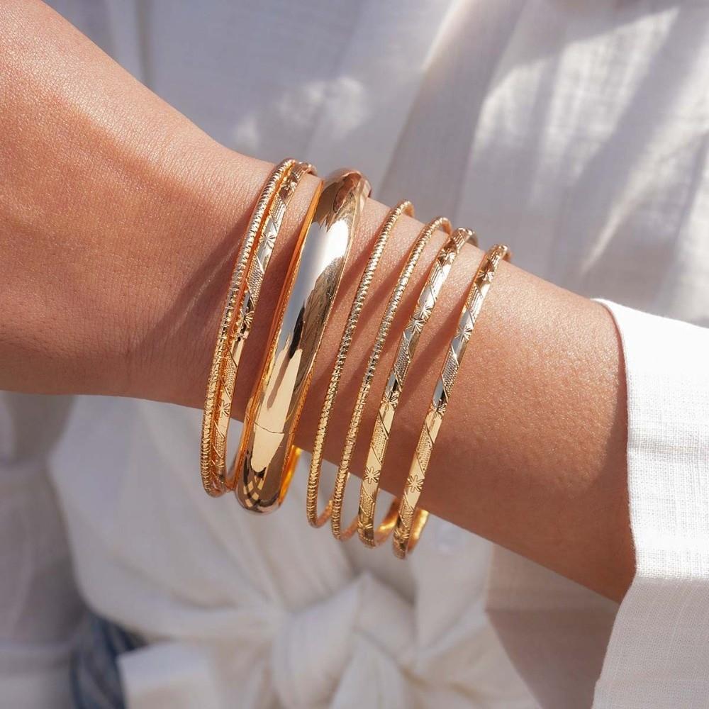6Pcs/7Pcs Europe American Style Wide Open Bangle Set Gold Silver Exaggerated Bracelet Girls
