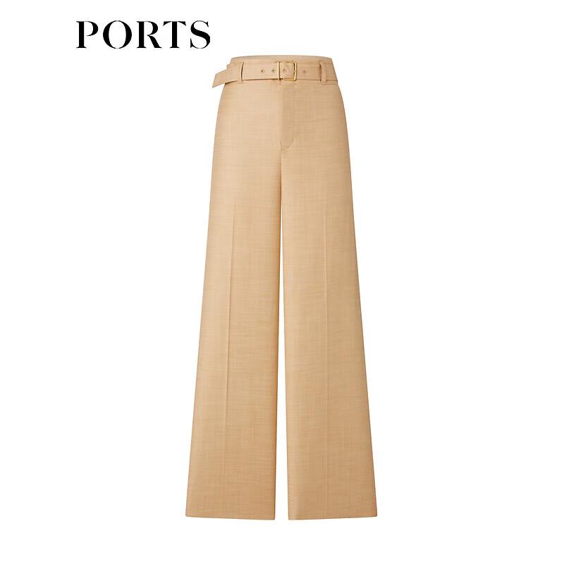 PORTS Women's Fawn Brown Belt-Decorated Straight-Leg Pants