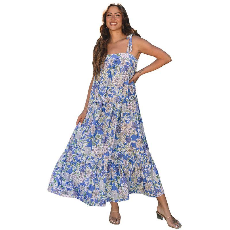 

American Shiying Holiday Style Flower Sling Dress Women 2025 Summer New Loose High Waist Long dress Women Flowers Size XL fit (70.00 kg-75.00 kg