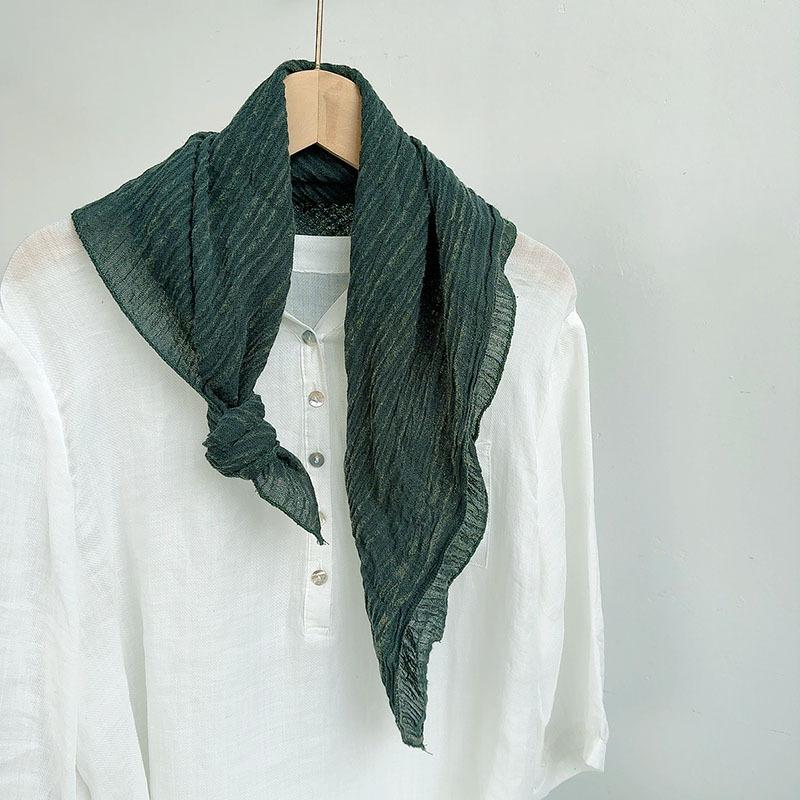 Retro Small Plaid Linen Square Scarf Literary And Versatile Women'S Summer Neck Protection Small Silk Scarf Scarf Accessories