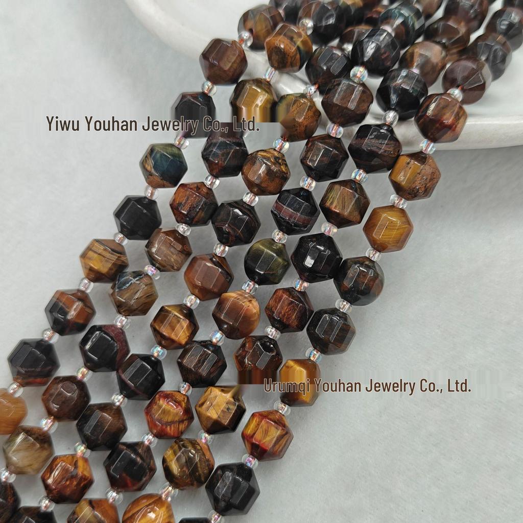 Lulutong Facettierte Natürliche Tigerauge-Achatperlen Armband Halskette