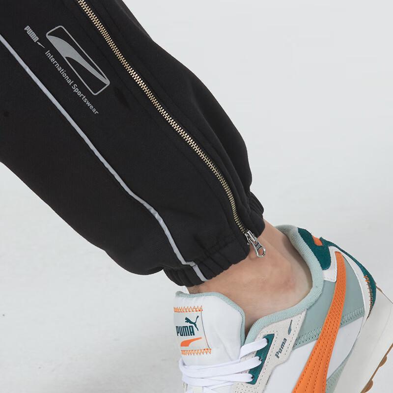 Puma Letter Print Cuffed Fleece Mid-Rise Casual Pants Unisex Bottoms Black 625079-01