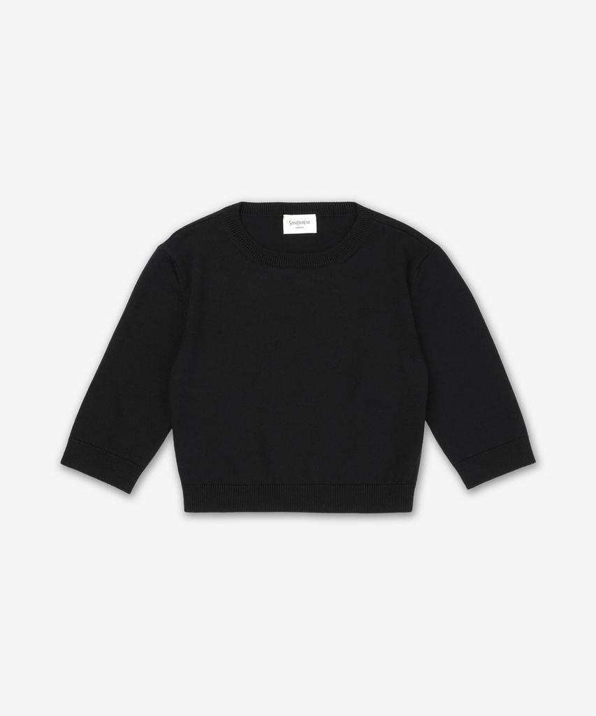 SAINT LAURENT Wool Crop Half Sleeve Knit - Black / 818023Y76Yj1000
