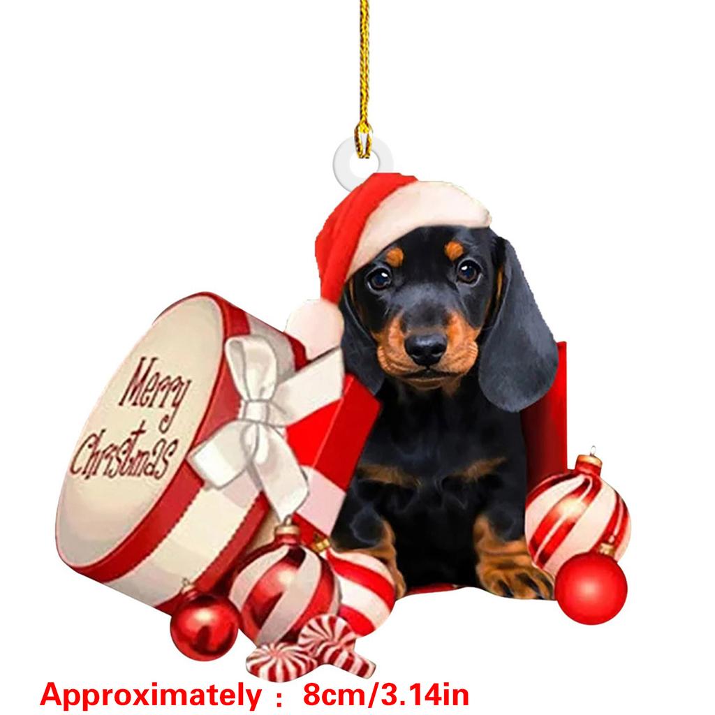 Festival Dachshund Hanging Charm Acrylic Christmas Tree and Car Interior Decoration Decorative Pendant for Indoor