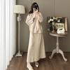 Women's Autumn/Winter High-End Knit Set: Tassel Shawl, Sweater & Skirt.