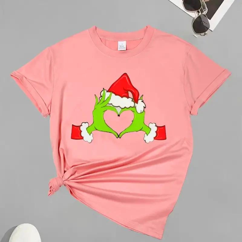 Christmas Print Round Neck Sports T-shirt Short Sleeve Casual Tops Women's Activewear Female Merry Christmas Gift T-Shirt Tops