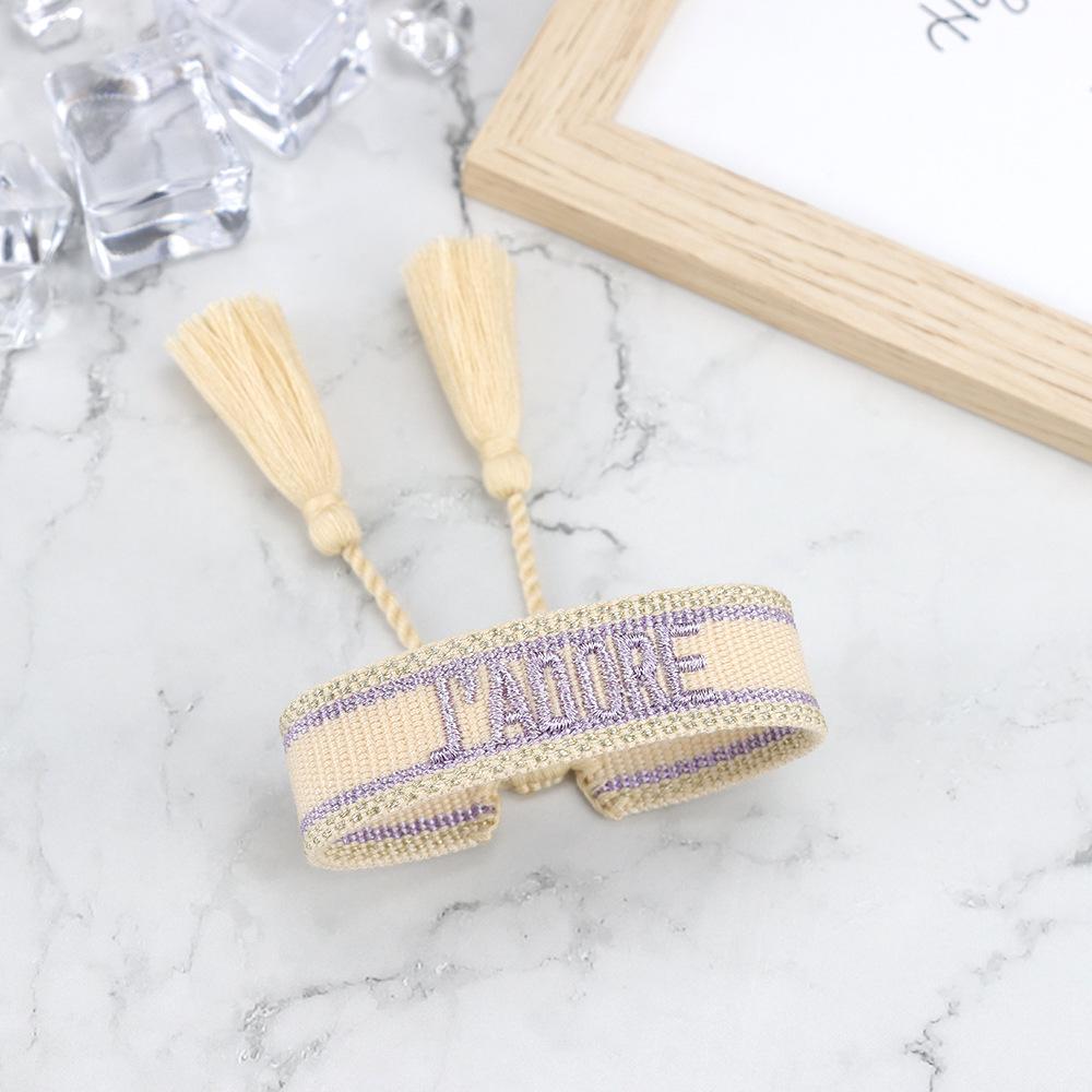 J'adore Bracelet: Embroidered Letter Tassel Wristband for Women & Couples