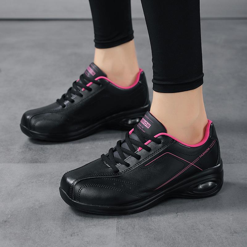 Fashion Black Leather Sneakers For Women Shoes Wedges Platform Casual Sneakers Autumn Winter Women Sneakers Waterproof Sports Shoes