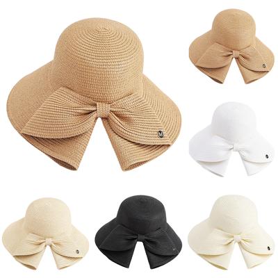 Cappello da sole pieghevole da spiaggia alla moda da donna con fiocco