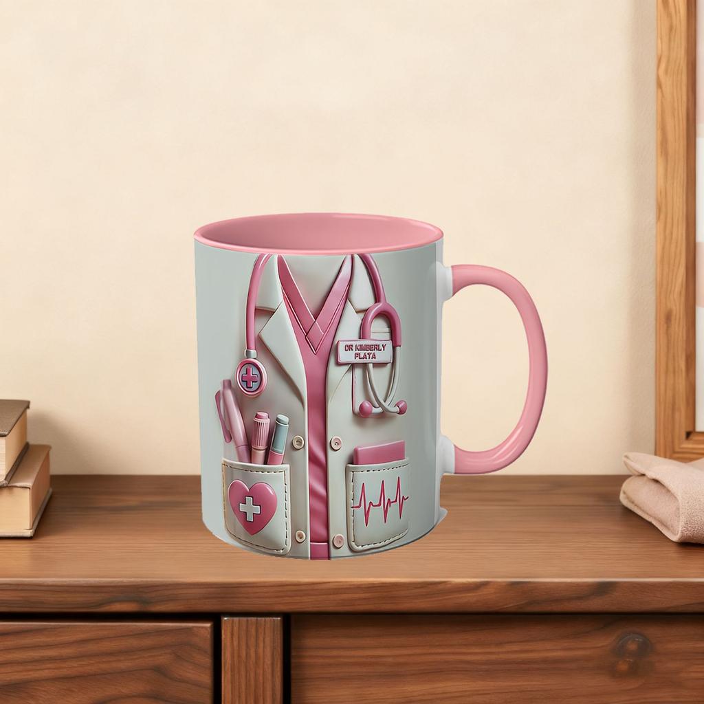 Doctor Mug, Pink and Beige Medical Ceramic Mug Designed By Stethoscope Multicolor Coffee Mug Coffee Cup Cups and Mugs